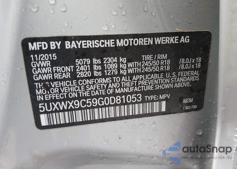 2016 BMW X3 xDrive28I из США, поврежденный, VIN 5UXWX9C59G0D81053